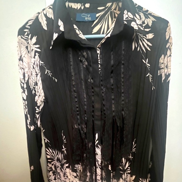 Rag Cie Bohemian Button blouse Black with Pink floral print Bell sleeves - Picture 1 of 10